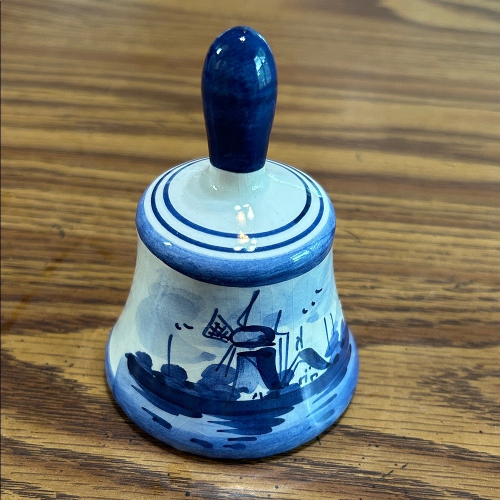 Delfts Blue and White Ceramic Bell Ornament - Hand-Painted Delft Style